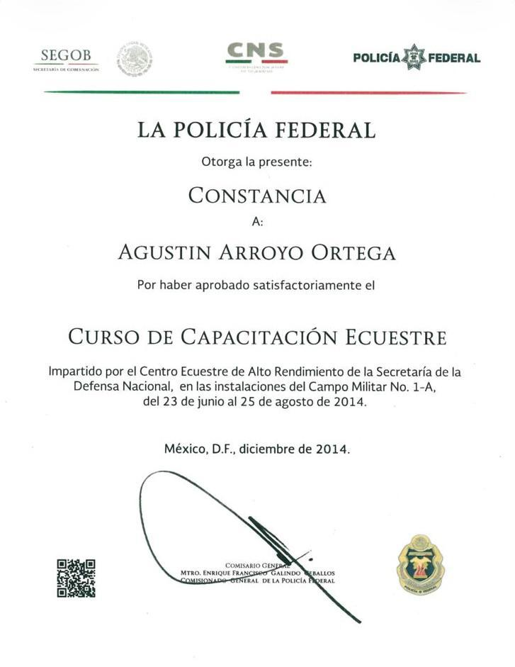 Constancia Curso de Capacitación Ecuestre